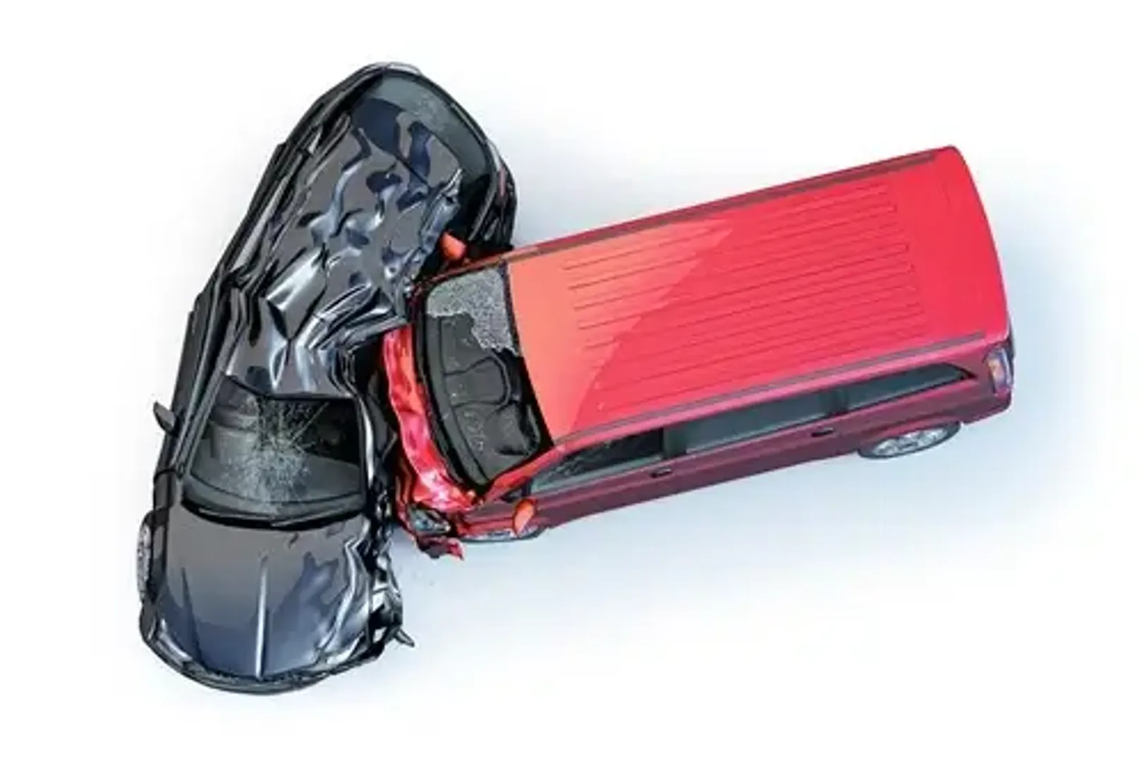 Red car that has crashed into a black car